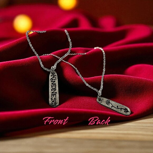 Kindness Pewter Bar Necklace Message Necklace Diamond Cut Stainless Steel - Picture 2 of 7